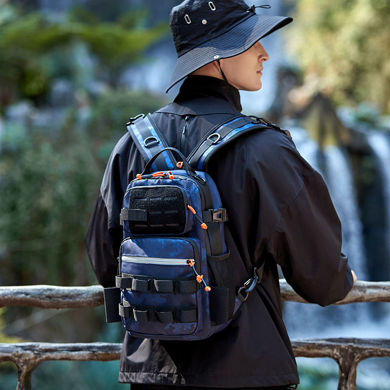 New outdoor mountaineering bag, multifunctional lure fishing crossbody bag, single and double shoulder travel chest bag, fishing rod insert backpack