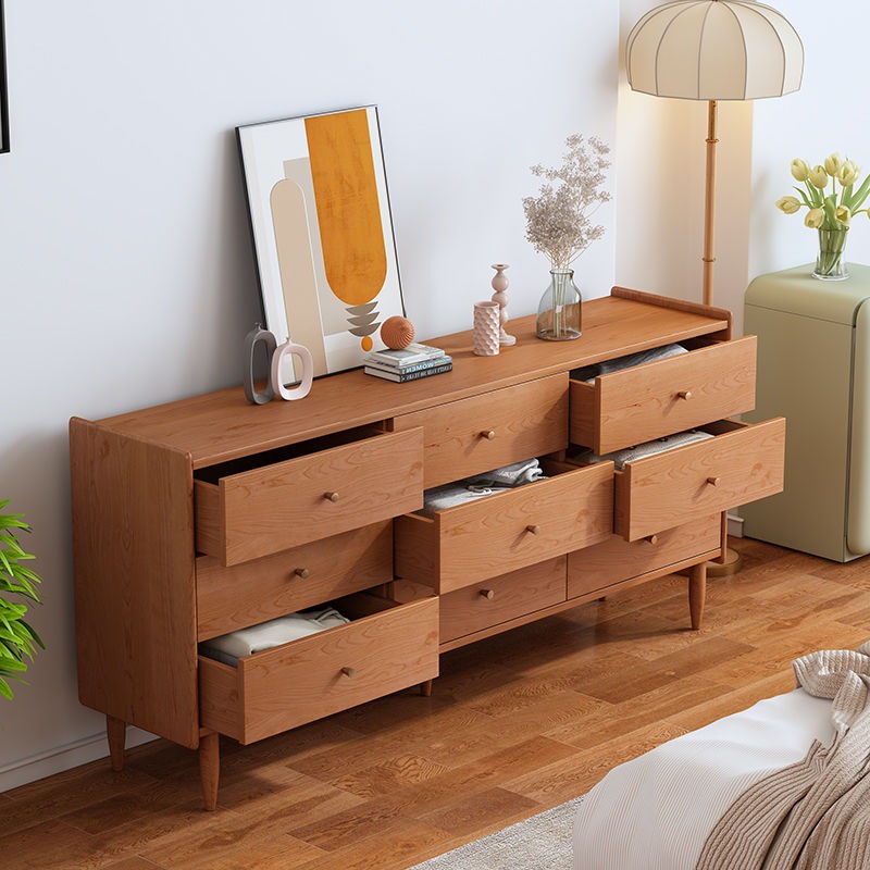 Japanese-Style Drawer Cabinet Solid Wood Storage Cabinet Floor-Standing Storage Cabinet Side Cabinet Vintage-Style Cabinet Living Room Tv Cabinet