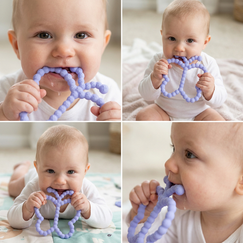 Nuevo producto de comercio exterior mariposa mordida goma de goma blanda para bebés y niños pequeños, prueba completa de goma de dientes para niños durante el apetito tranquilizador