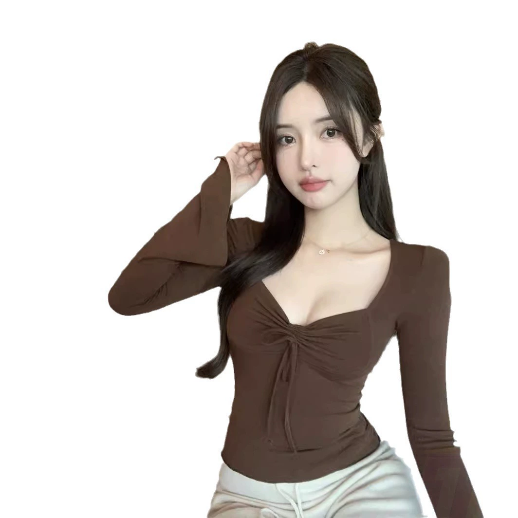 (Граница торговли), TikTok, короткая футболка, осенняя термобелье, базовая белье с длинным рукавом, квадратный вырез