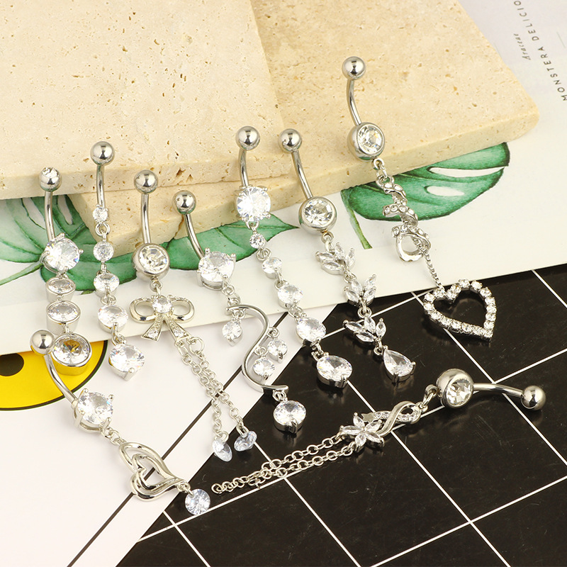 Belly Ring Classification Belly Rings Piercing Type 1 Piece Belly Rings Simple Style Classic Style Solid Color 304 Stainless Steel Inlay Zircon Belly Rings