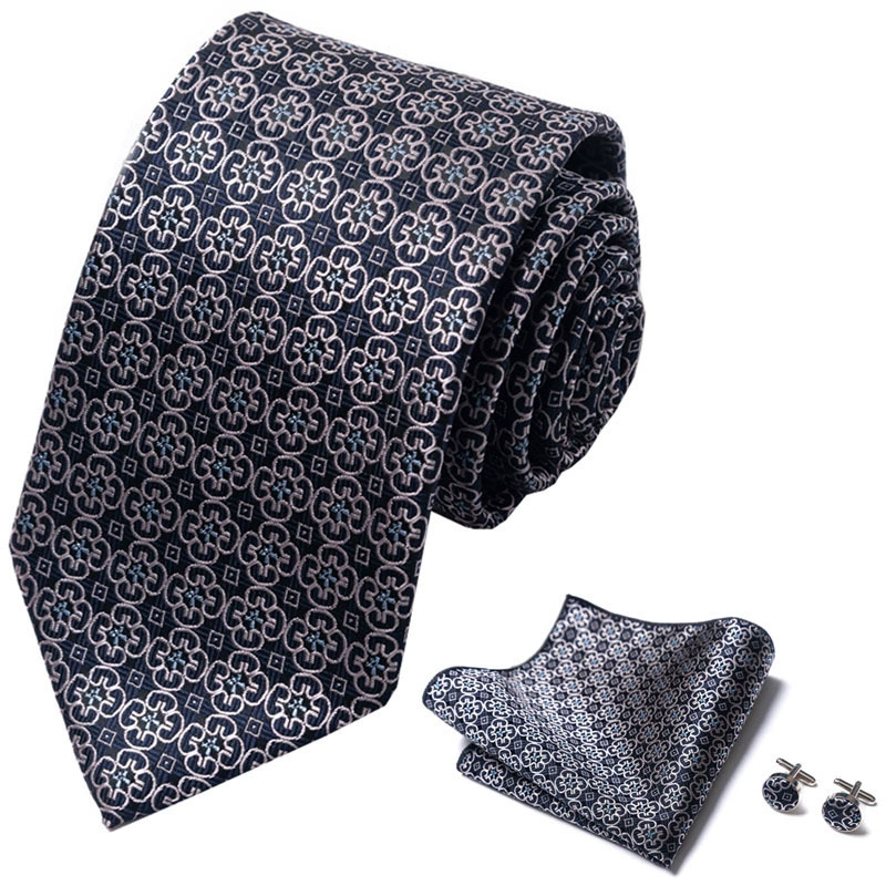 Ready stock solid color polka dot plaid tie wholesale solid color men's tie tie cufflinks pocket square set 8cm