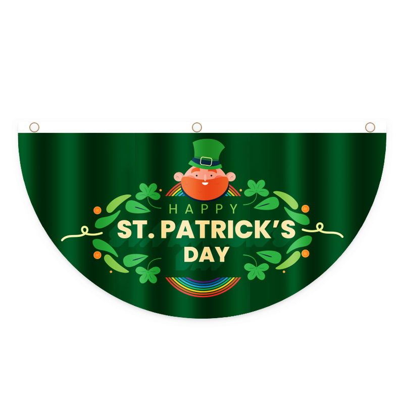 Nueva Bandera de abanico del día de San Patricio transfronterizo día irlandés decoraciones al aire libre impresión creativa Bandera de semicírculo