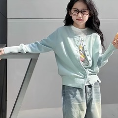 ガールズニットカーディガン2025新型子供コート春秋親子服セーター百合上着中大童