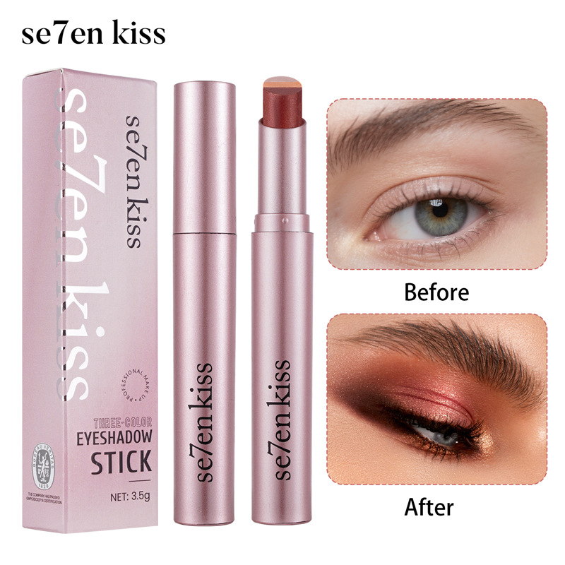 se7en kiss 3-color eyeshadow stick, delicate pearlescent gradient eyeshadow with fine shimmer powder, perfect for beginners and easy to use.