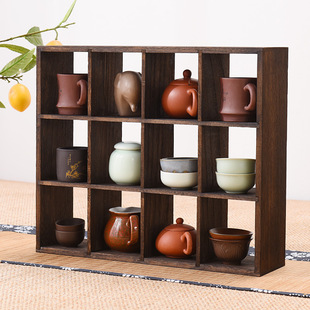 Solid Wood Tea Cup Rack Teapot Rack Duoboge Tea Set Antique Rack Storage Tea Rack Wall Hanging Display Rack Chinese Style