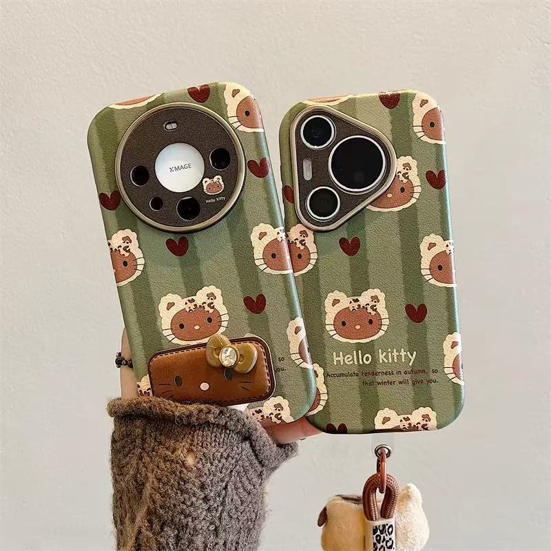 Ins verde raya kt para Huawei Pura70Pro funda para teléfono móvil 60 soporte plegable mate60Pro cordón femenino