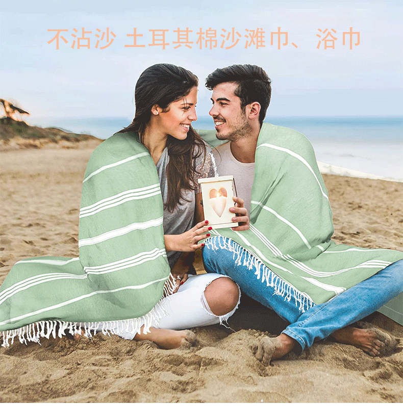 In-stock cross-border customized Turkish non-stick fringed beach towels, adult bath towels, pure cotton quick-drying shawls pic 3
