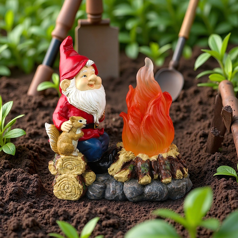  Outdoor Garden Cartoon Dwarf Elf Dwarf Fire Solar Resin Ornaments Courtyard Lawn Decoration