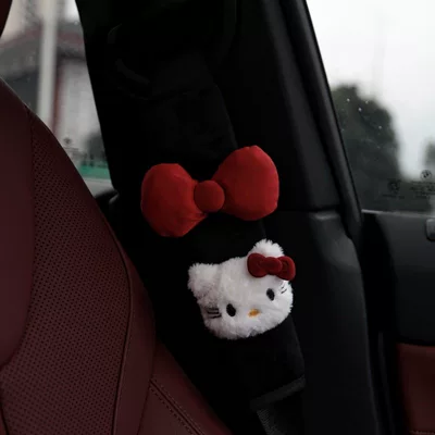 Creative Car Accessories, Cute Cat Bowknot Car Seatbelt Shoulder Pads, Anti-Strangling and Anti-Wear Decorative Car Gadgets, New Car Gift (Seat belt shoulder pad) - big-red-knotkt-head-black-velvet-shoulder-pads