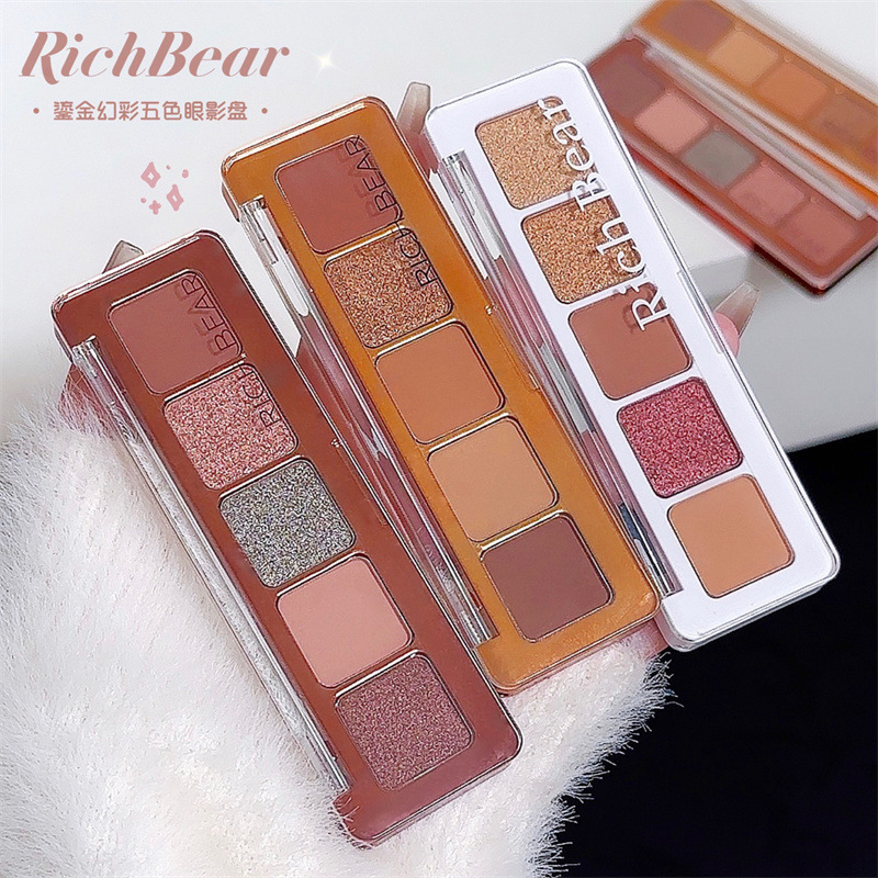 Sombra de ojos de cinco colores Rich Bear, puré de papas fino y nacarado fino en polvo, sombra de ojos de color tierra barata al por mayor