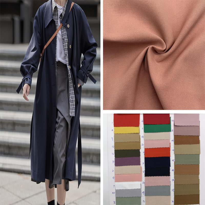 斜纹涤纶弹力风衣外套夹克面料 涤纶T400加捻3/3斜纹 派克服面料