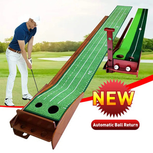 Golf Putting Training Mat Wooden Automatic Ball Return Green Mat Indoor Mini Golf Putting Practice Device