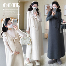 2025秋冬新款孕妇韩版设计感蝴蝶结针织毛衣背心裙半高领打底套装