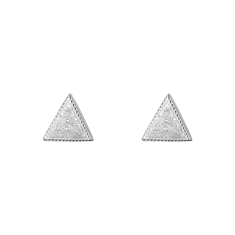 Orecchini a triangolo geometrico satinato in argento puro S999 per donna, semplici, spazzolati, versatili, piccoli e carini, coppia di orecchini con_voghion.com