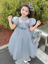 纱裙礼服灰色夏季蕾丝公主新款女童裙2024蓬蓬儿童洋气连衣裙现货