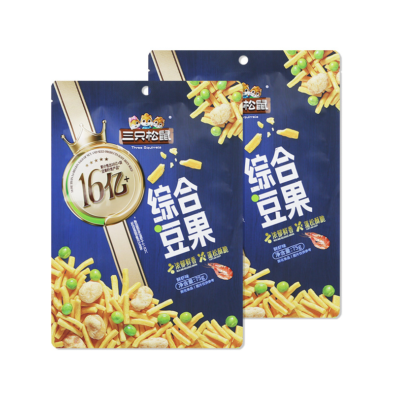 三只松鼠综合豆果75g/袋鲜虾味蚕豆青豌豆炒货办公室果仁