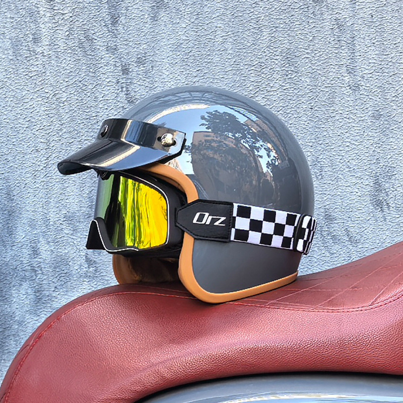 Orz Gulf Oil Motocicleta eléctrica Casco retro Casco de crucero Hombres y mujeres Casco japonés de media pala 3C