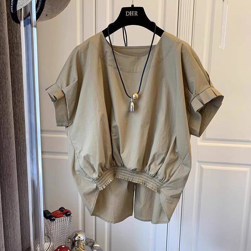 2026 Summer New Women's Shirt Top with Unique Front Short and Back Long Design, Tie-Up Style, Niche and Exclusive, Loose Fit, Slimming Effect