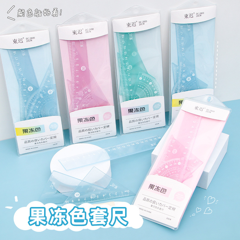 Elementary School Jelly Color Set Exam Stationery 20cm Regla recta Placa triangular de dibujo Set de regla al por mayor