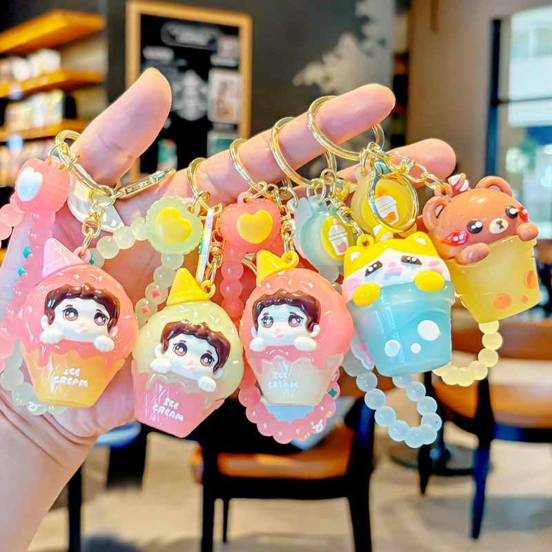 Creativo doble helado niño llavero exquisito lindo muñeco de dibujos animados bolso de escuela de estudiante colgante pequeño regalo masculino