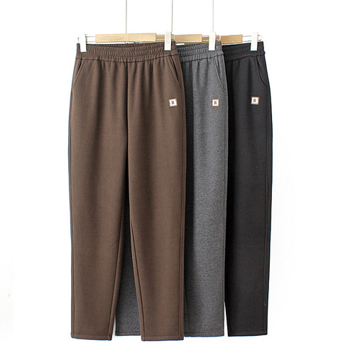 Fat mother autumn and winter clothes plus velvet casual pants large size women's pants middle-aged and elderly people's temperament woolen thick cigarette pants long trousers