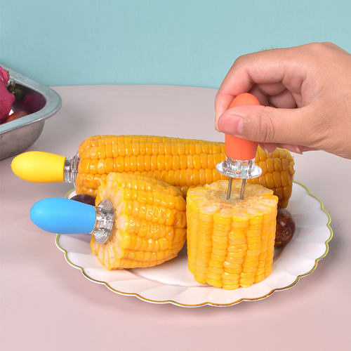 不锈钢ABS玉米叉BBQ玉米针一对水果叉吃玉米不粘手水果签烧烤叉子