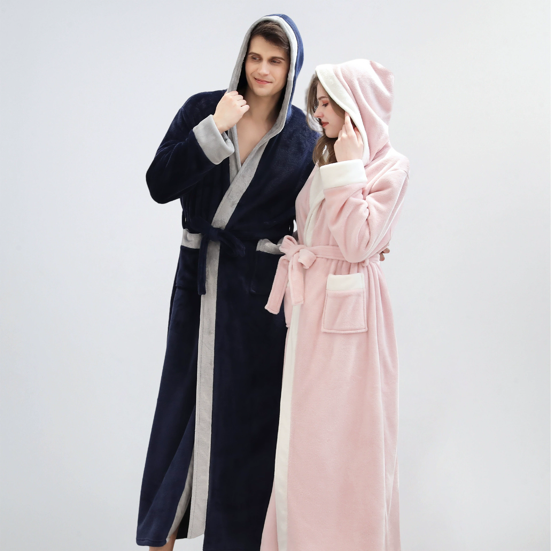 Winter coral velvet bathrobe, men's demi-season warm long flannel pijama for beloved