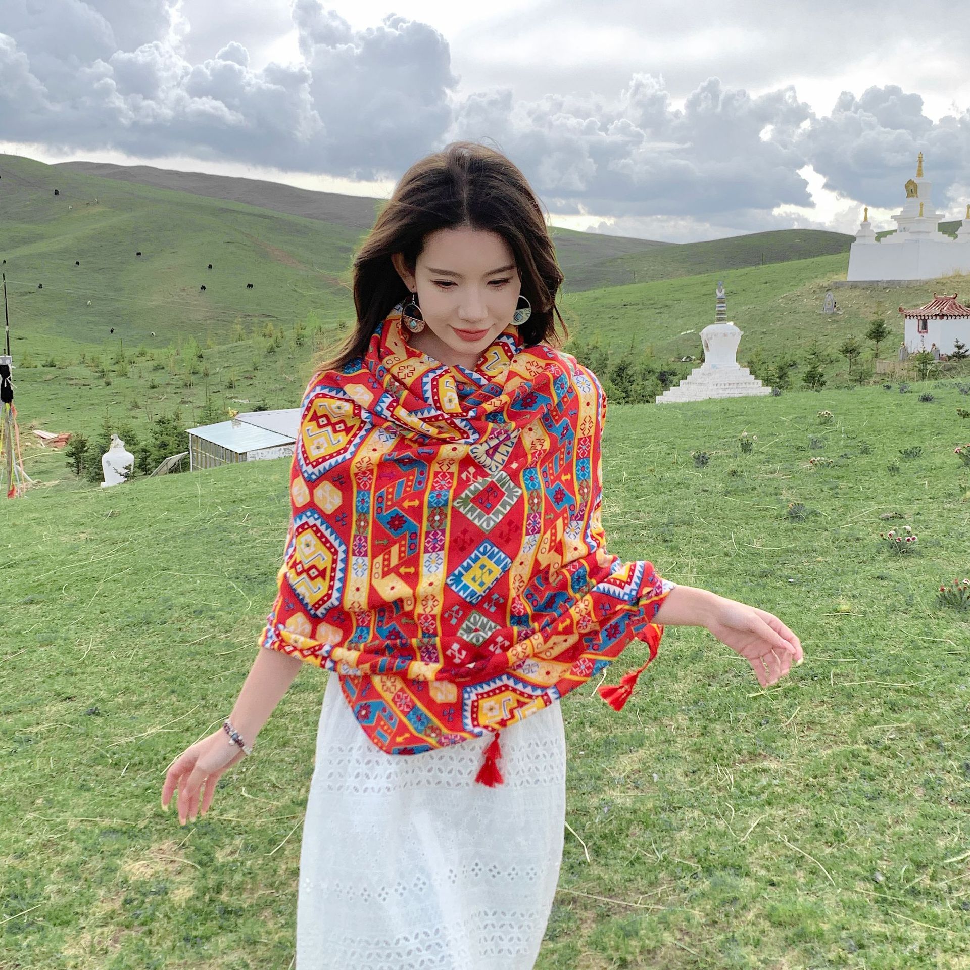 Estilo étnico Yunnan Lijiang Tíbet viajes chal algodón y lino sentir desgaste exterior protector solar bufanda de primavera y otoño Toalla de playa delgada