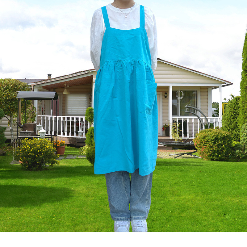 Korean-style Multi-color Cotton and Linen Apron Nail Art Painting Artistic Waist Household Kitchen Cooking Work Clothes High Waist Loose Version