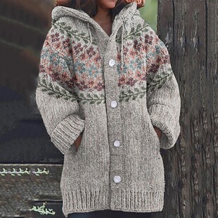 Cross-border foreign trade independent station Amazon new retro fashion 3D printing ladies casual hooded cape coat