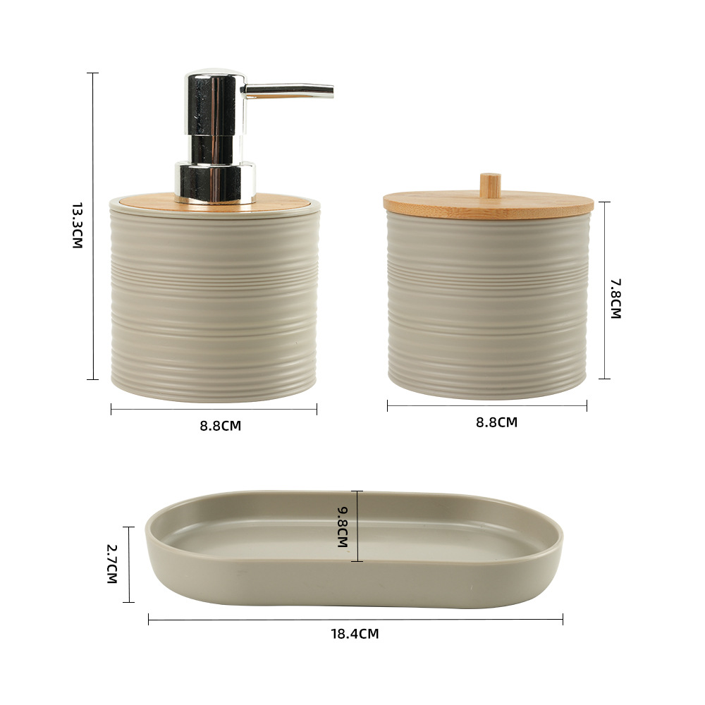 cubierta de bambú estriado baños de plástico de tres piezas fabricantes de baños al por mayor almacenamiento de enjuague rack cubierta de cepillo de dientes