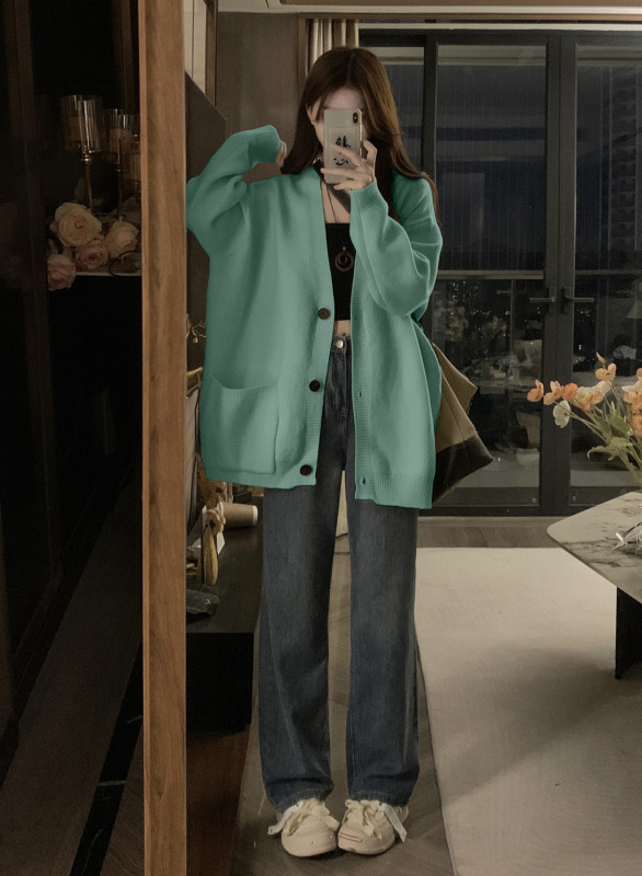 慵懒风毛衣女秋冬2025新款上衣宽松显瘦百搭领针织开衫外套|undefined