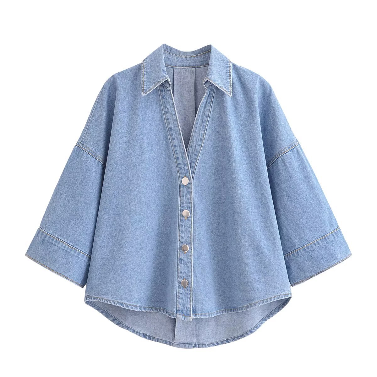 Women's Casual Denim Shirt And Pants Set Wide Sleeve Top with Relaxed Fit Jeans Korean Inspired Outfit for Spring_ecoleips.com