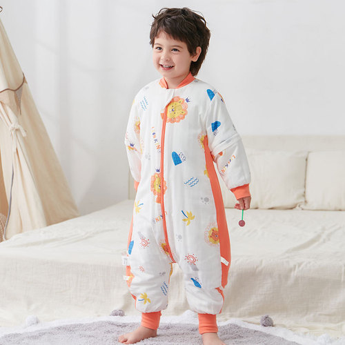 Baby gauze quilted split-leg sleeping bag pure cotton gauze baby nightgown baby air-conditioned room belly protection anti-kick quilt artifact