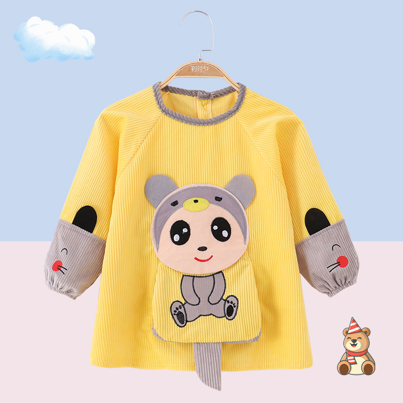 Baby Smock Apron for Boys, Protective Bib Vest-Style, Thickened and Warm, Corduroy Fabric, Waterproof for Autumn and Winter