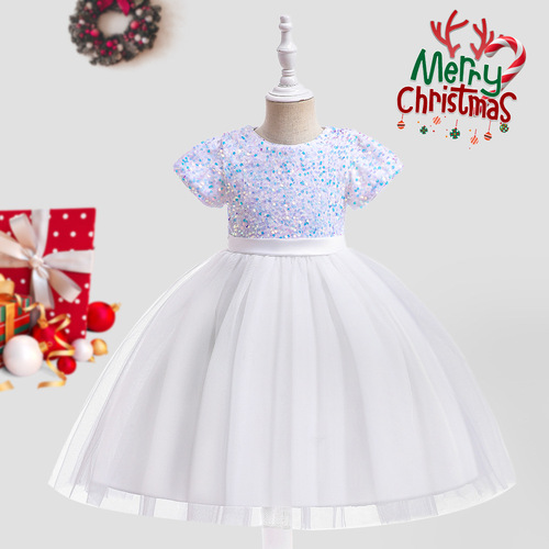 2024 European and American Foreign Trade Christmas Girls' Sparkling Fluffy Princess Dress Cross-border Children's Fashion Show Performance Dress