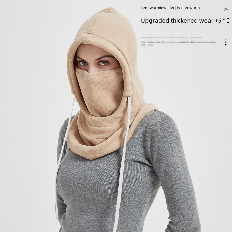 Autumn and Winter Outdoor Cycling Warm Mask Sports Face Protection Ski Headgear fleece-lined Wind-proof Cap Fleece Scarf Set
