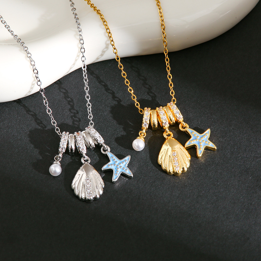 Casual, Daily Occasion Titanium Steel, Copper Material Starfish, Shell Pattern All Seasons Season Wholesale Jewelry Classic Style Starfish Shell Titanium Steel Copper Plating Cable Chain Pendant Necklace
