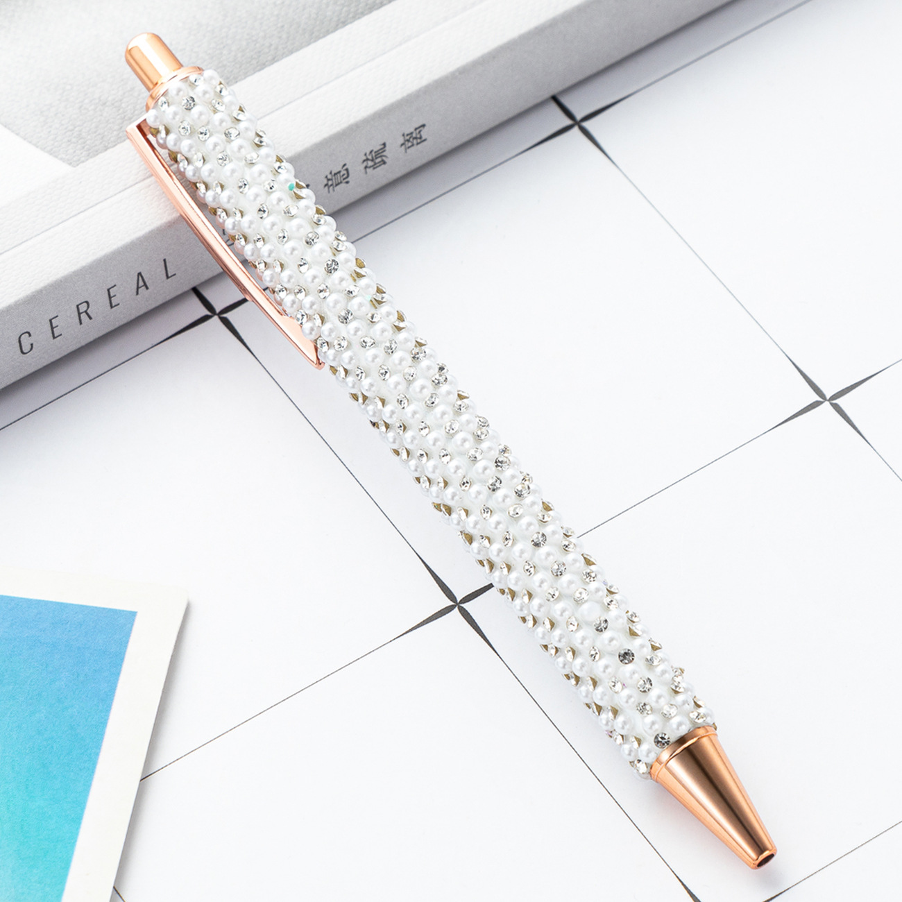 Multi-color bolsa perla prensa pluma al por mayor lindo perla chica corazón regalo publicidad pluma estudiante Bolígrafo De Metal