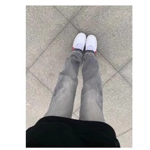 美式复古cleanfit裤子高街春季潮牌烟灰色牛仔裤男修身直筒微喇裤