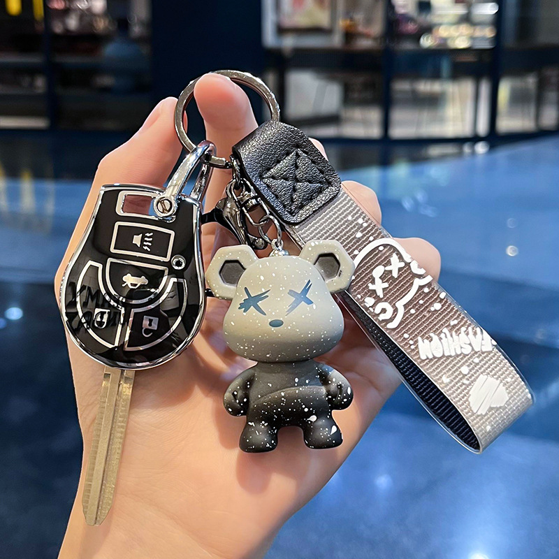 닛산 I-스트레이트 4 키 [싱글 쉘 블랙] + 그레이 폭력 곰 펜던트