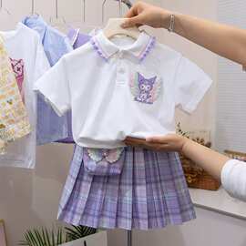 女童jk套装夏季新款网红女孩格子裙女宝宝衣服儿童学院风百褶裙子