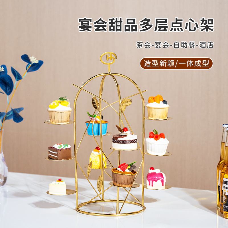 Hotel Afternoon Tea Snack Rack Luminous Stainless Steel Buffet Dessert Table Banquet Tea Break Cake Tray Dessert Rack