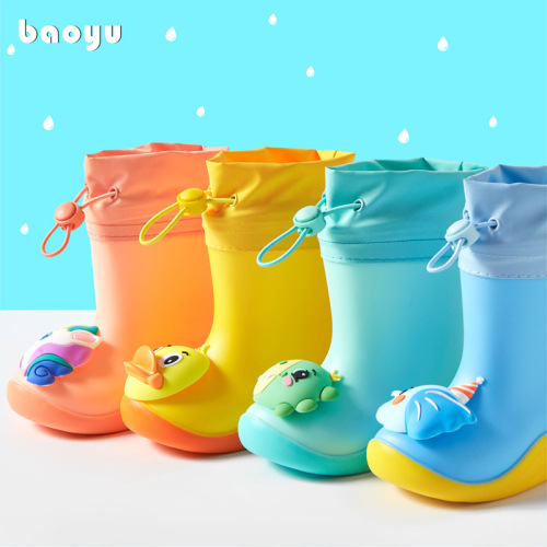 Bao Yu 3D new children's rain boots waterproof and non-slip student girls rain boots boys baby mid-tube waterproof girdle rain boots