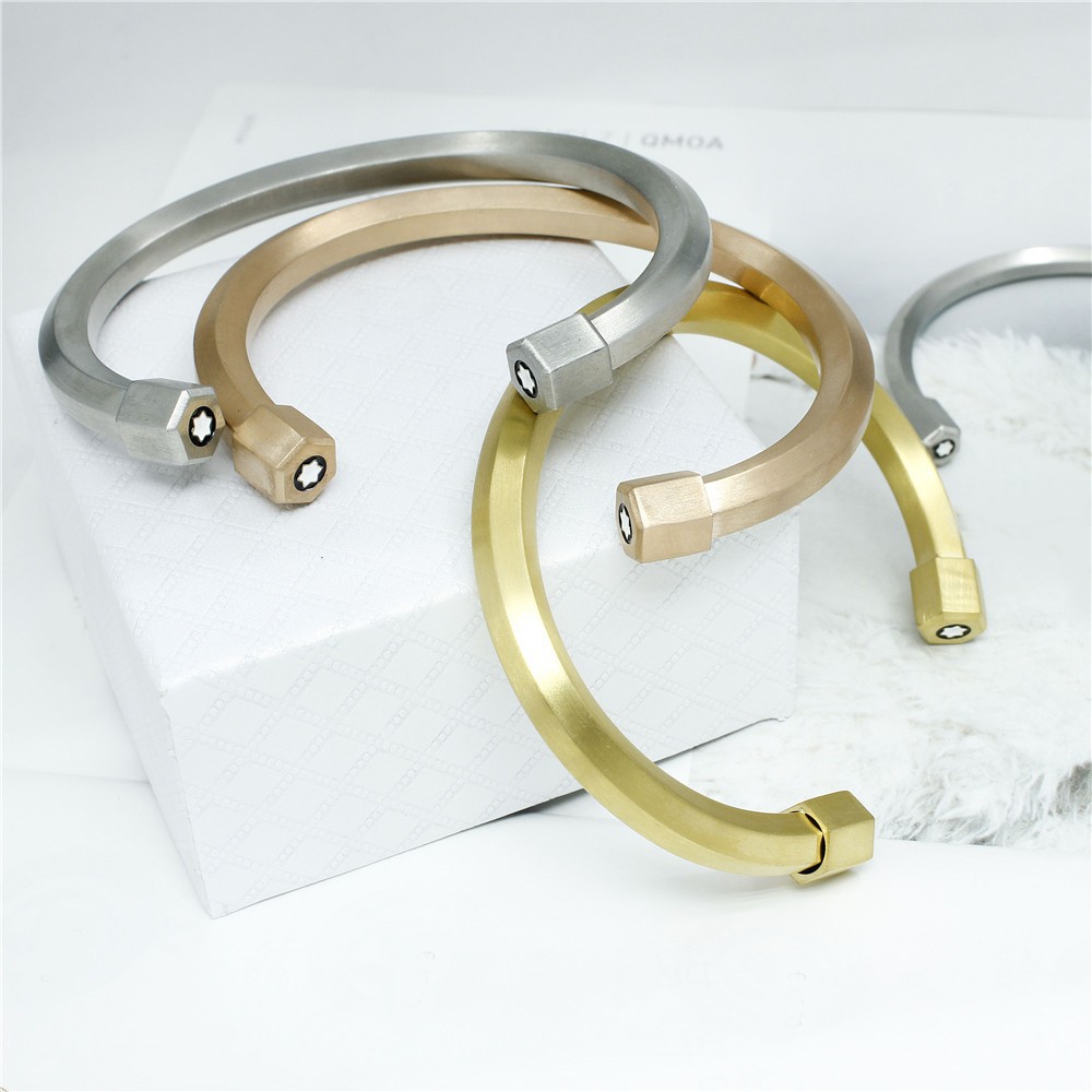 Hexagonal stainless titanium steel bracelet, Japanese and Korean creative minimalist open bracelet_voghion.com