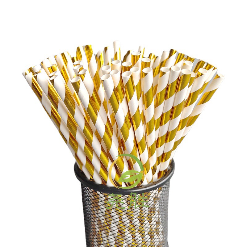 Papel degradable desechable película de paja dorado color papel paja fiesta pastelería decoración bebida paja