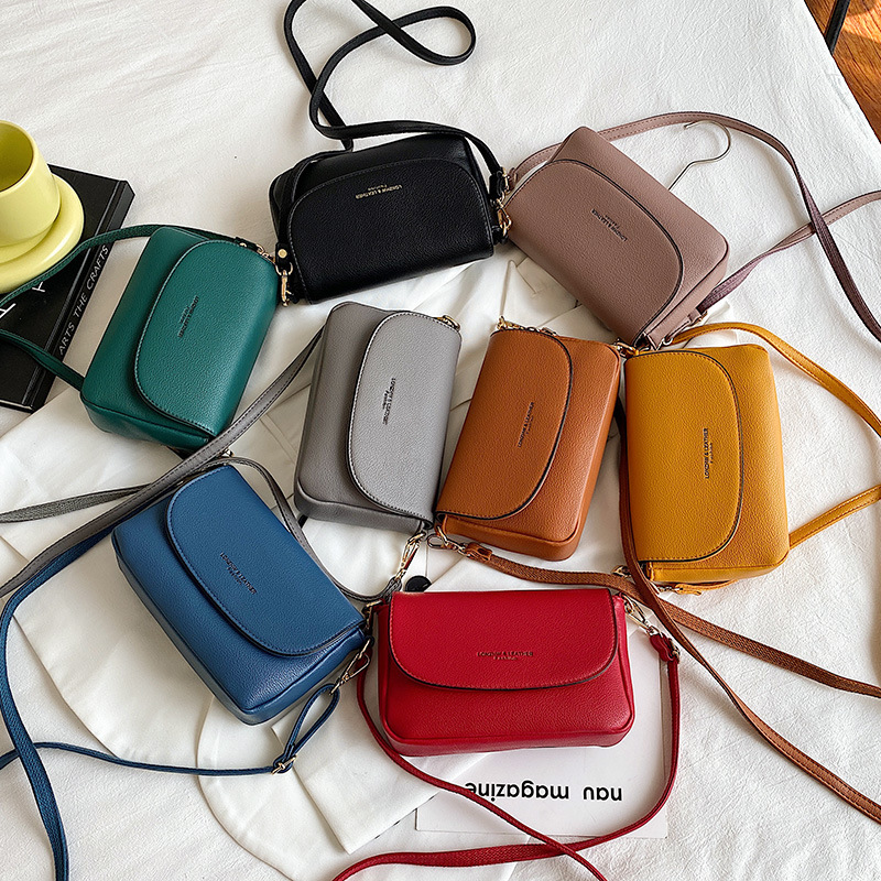 韩版荔枝纹仿皮手提小包包2022新款纯色简约休闲单肩斜挎手拿包女