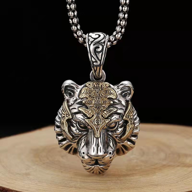 Neuer Herren-Sternzeichen-Tiger-Anhänger, Tigerkopf-Sternzeichen-Halskette, beliebtes Design-Accessoire für Männer_voghion.com