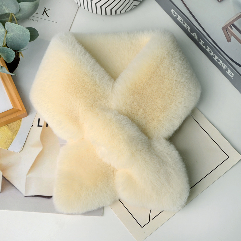 Bufanda de felpa mujer engrosada invierno cálido nuevo babero de doble cara imitación piel de conejo rex cuello protección coreano unisex
